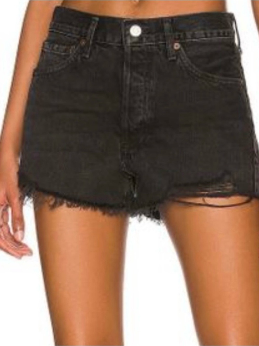 AGOLDE Black High-Rise Frayed Hem Denim Shorts